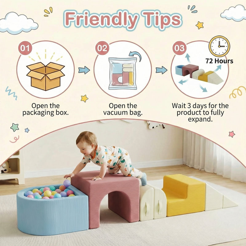 Foam Building Blocks For Kids, 7 Pcs Soft Building Blocks Giant Building Blocks Play Blocks, Climbing Blocks With Ball Pit, Children's Montessori Toy For Indoor Fun, Climbing Toy For Toddlers
