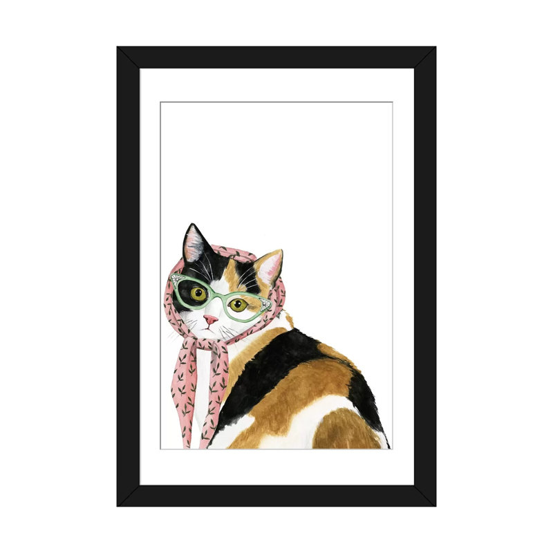 « cool cat i », impression sur toile, H 24 po x l 16 po x P 1 po, Papier avec cadre noir, Blanc