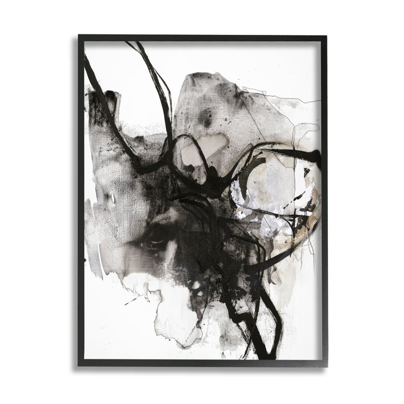 Encre, éclaboussures d'encre, mouvement chaotique, mouvement noir, brun, estampe numérique encadrée, art texturé par Fabrikken