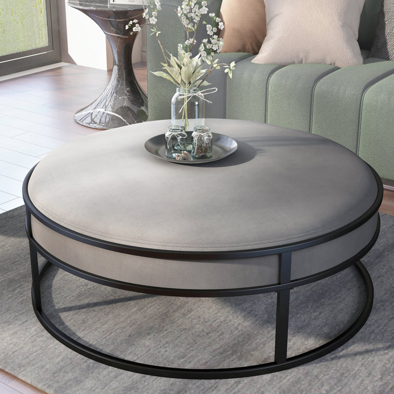 Aprameya Upholstered Ottoman, Gray Polyester