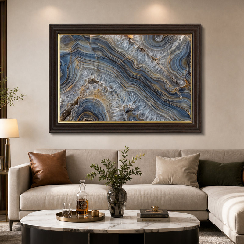 Art mural sur toile bleu et gris, H 16 po x l 24 po