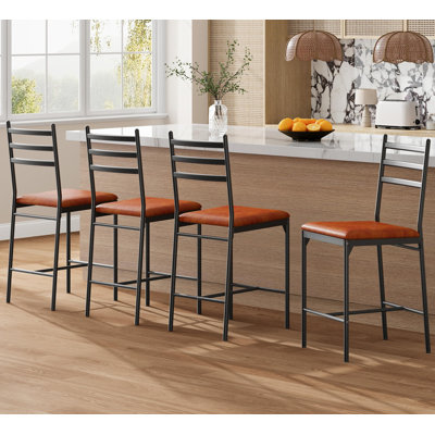 Ensemble de 4 tabourets de bar, chaises de bar à hauteur de comptoir avec dossier et coussin épais, chaises de salle à manger rembourrées avec siège rembourré, tabourets de bar pour îlot de cuisine, bar, salle à manger, brun