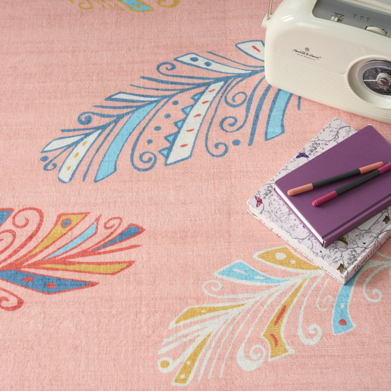 Arranjeet Machine Washable Pink Multicolor Indoor Rug, Rectangle 4' x 6'