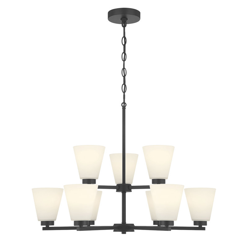 Lustre 9 lumières 28,5 "de large Merity, Noir mat