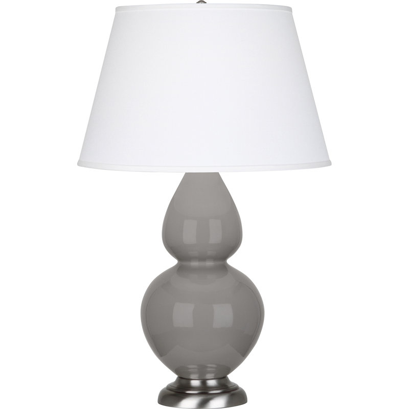 Double Gourd Ceramic Table Lamp, Smokey Taupe/Antique Silver, Pearl