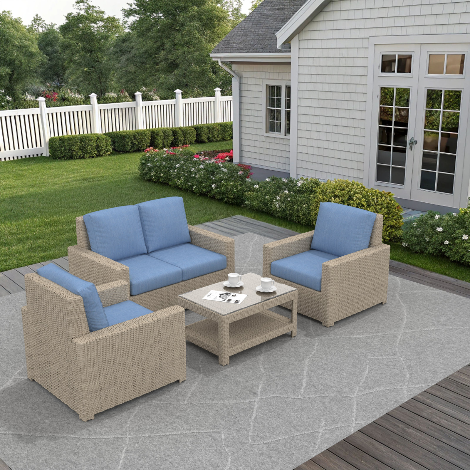 Henri 4-Person Sunbrella® Patio Seating Group, Cast Ocean