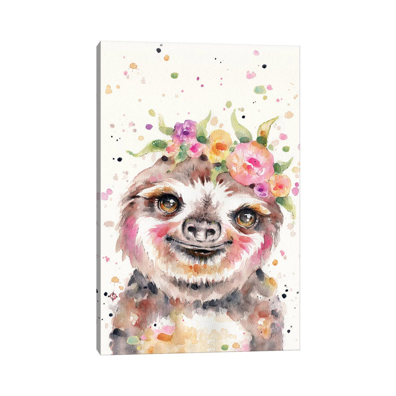 «Little Sloth» par Sillier Than Sally - reproduction d'art, Toile tendue, H 60 po x l 40po x P 1,5 po, Pas de tapis