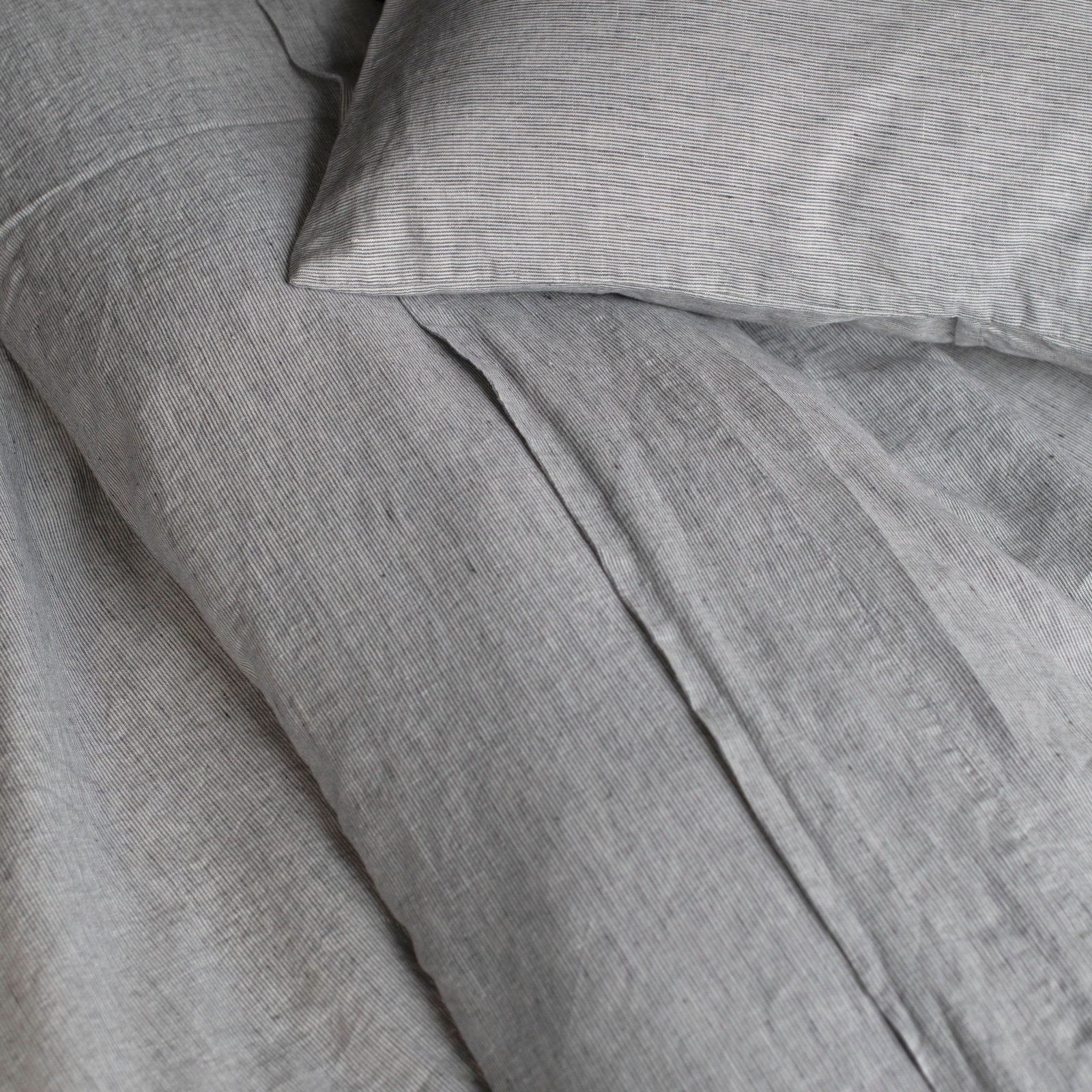 French Linen Duvet Cover Set, King Duvet Cover + 2 King Pillow Shams, Shadow Pinstripe Striped