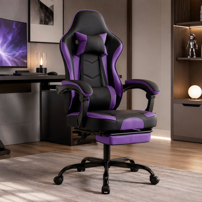 Gaming Chair, Ergonomic Computer Chair With Footrest And Massage Lumbar Support, Height Adjustable Swivel Video Game Chair, 300Lb Max