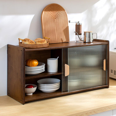 Élégant buffet de cuisine en bambou avec tablettes réglables - parfait pour l'organisation de bar à domicile