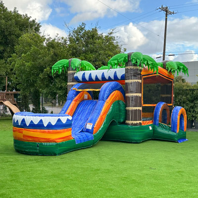 Château gonflable avec glissade XJUMP 12,6 pi x 26 pi x 13 pi Tropical
