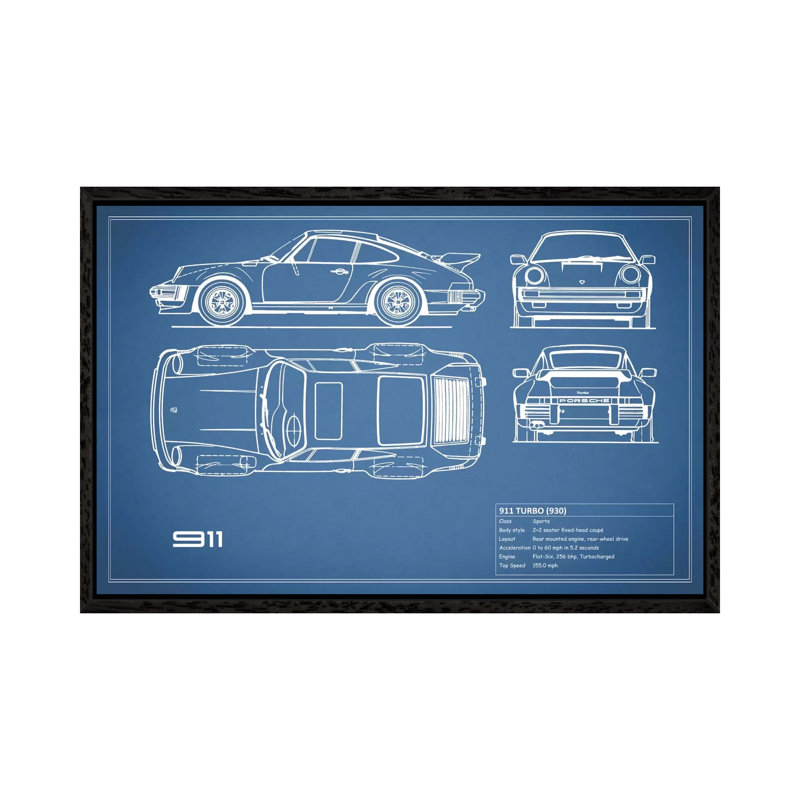 1977 Porsche 911 Turbo (930) (Blue) by Mark Rogan - Floater Frame Gallery-Wrapped Canvas Giclée on Canvas