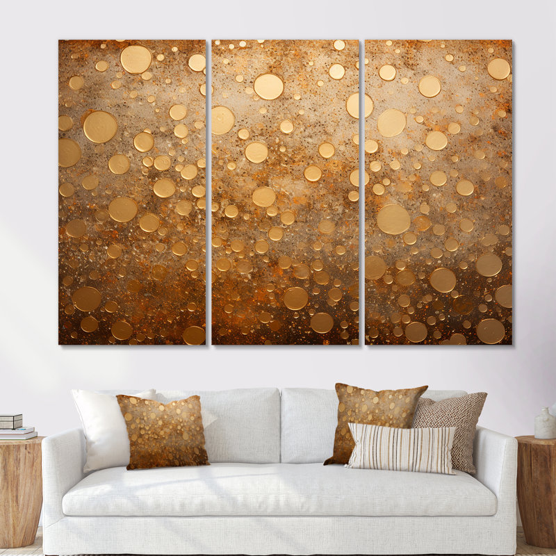 Gold Perlages Pulse - Abstract Wall Art Set, 60" H x 84" W x 1.5" D, Wrapped Canvas