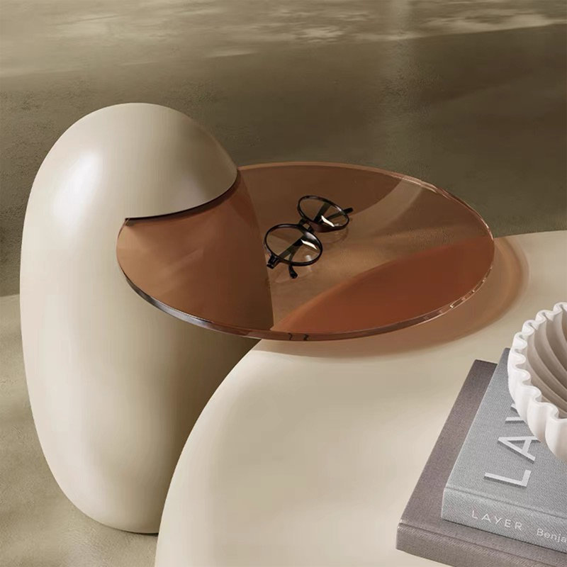 Nesting 42" Modern Round Creamy White Coffee Table, 2 pieces for Living Room