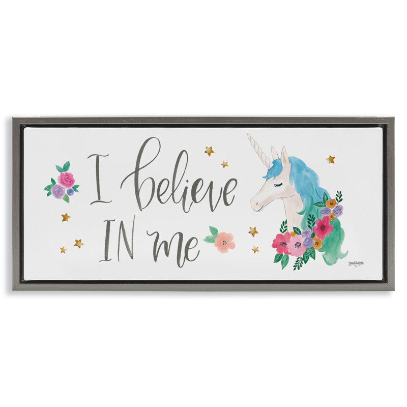Believe In Me - Licorne bleue, Cadre flottant gris lustré, H 11 po x l 25 po