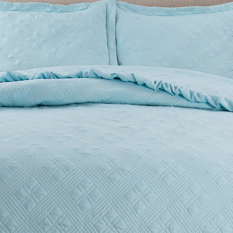 Modern & Contemporary Polyester Quilt, Cyan, Queen Quilt + 2 Standard Shams