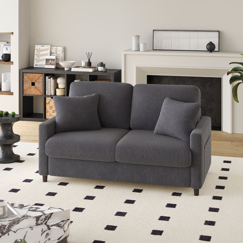Balaton Vegan 2 Seater Upholstery Sofa with Pillows, Grey, Corduroy