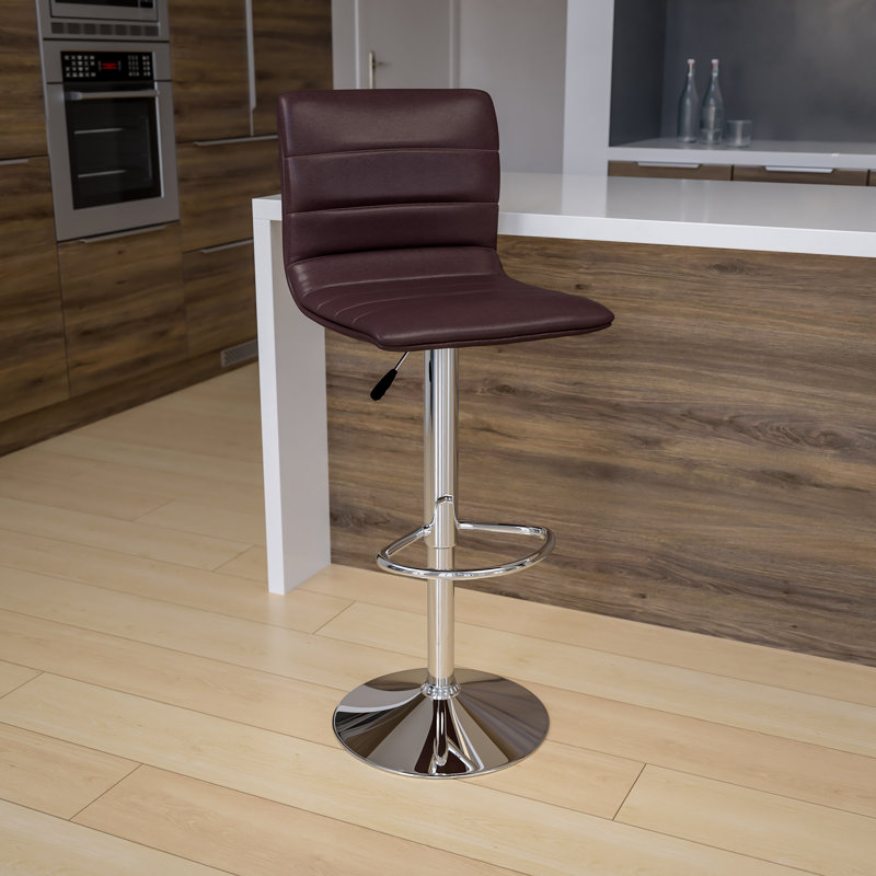 Clift Modern Upholstered Adjustable-Height Barstool with Footrest, Brown Faux Leather, 2