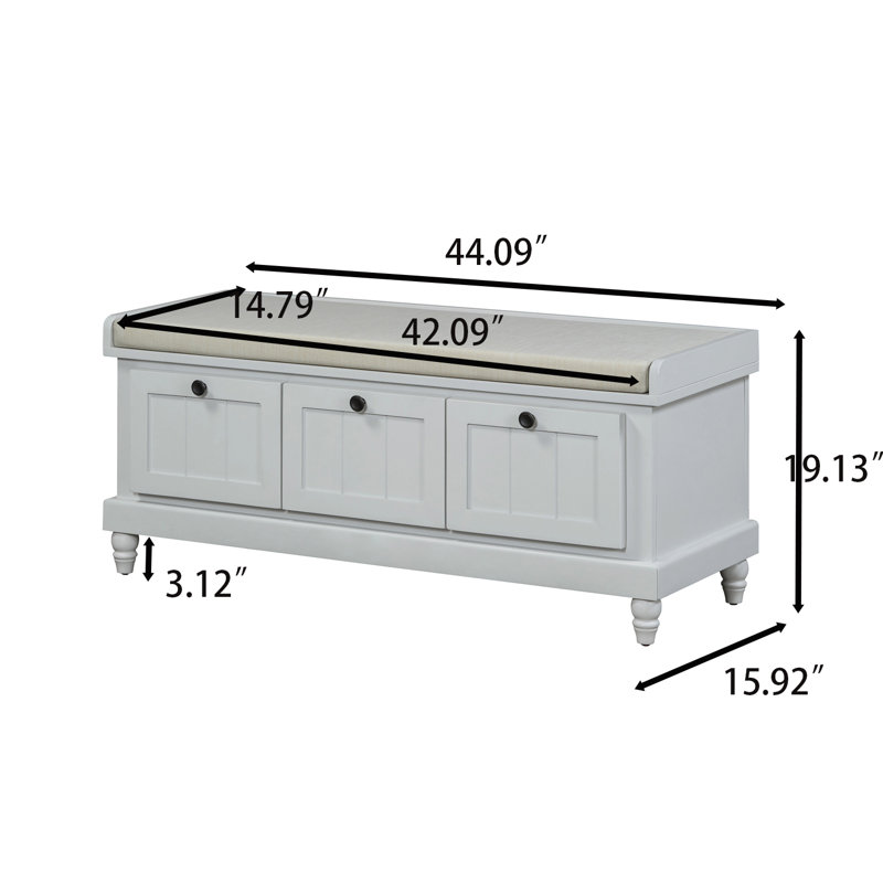 Banc de rangement de style campagnard avec banquette et tiroirs, Gris clair