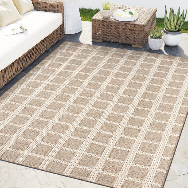 Tapis intérieur / extérieur brun Abani OCE100A Gridscape, Rectangulaire 3 pi x 5 pi
