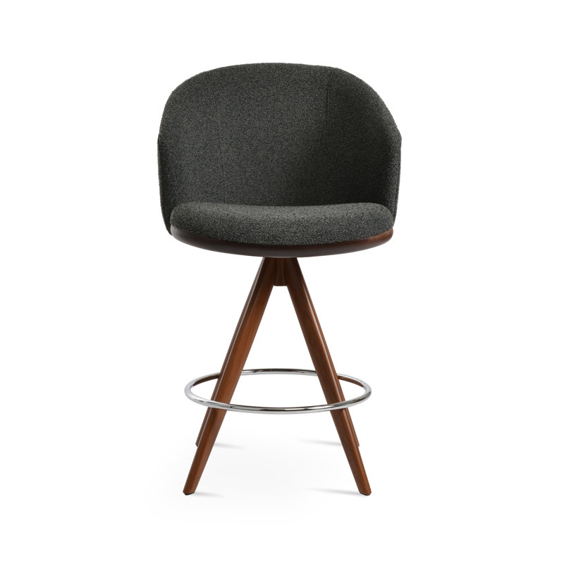 Tabouret de bar pivotant Athena Pyramid, Gris clair, Noyer