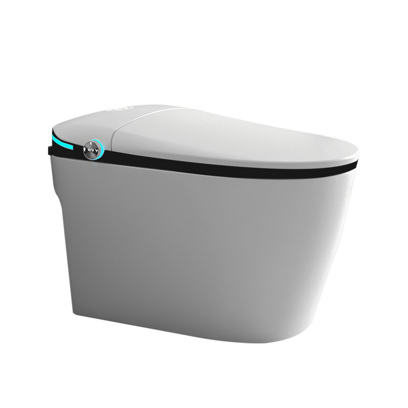 Toilette bidet intelligente: siège à ouverture / fermeture automatique intelligent, capteur de pied, veilleuse à DEL, eau chaude et sécheuse en blanc