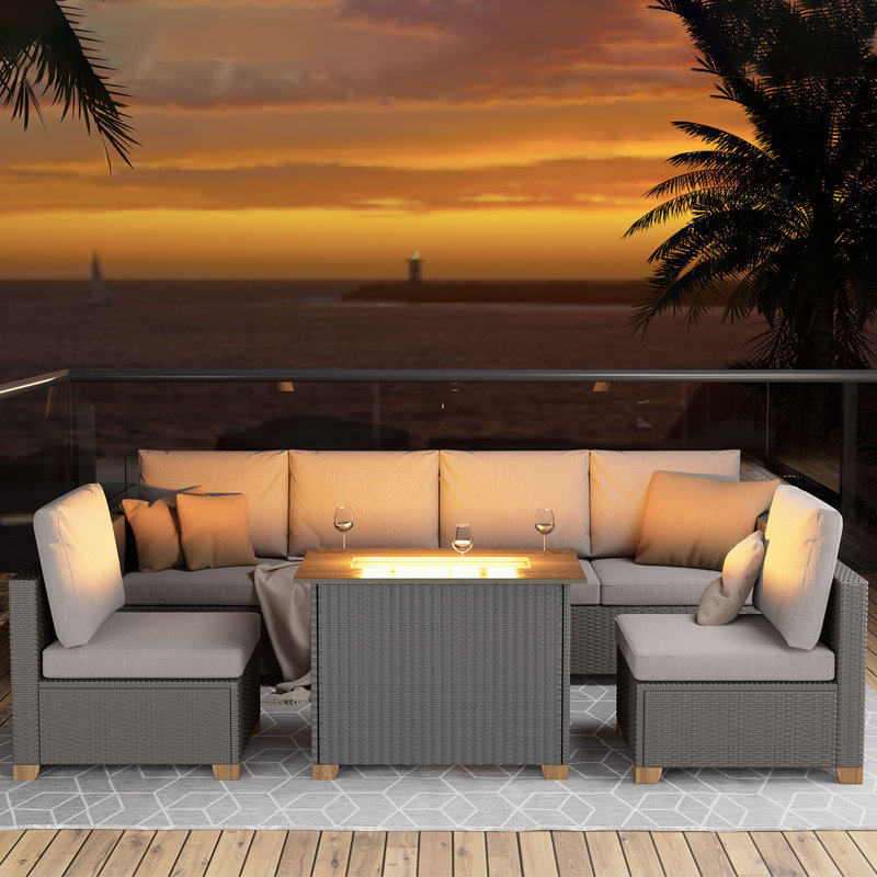 5 Pieces Wicker Patio Furniture Set With Fire Pit Table