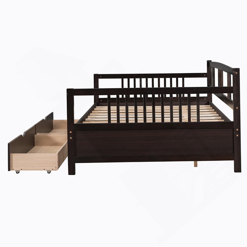 Daybed Wood Bed with Two Drawers, Espresso
