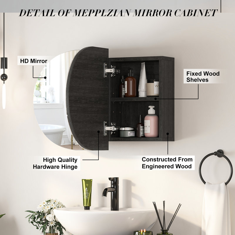 Soini 960mm W 600mm H Frameless Medicine Cabinet Mirror Fixed, 60cm H x 66cm W x 11.5cm D, Black