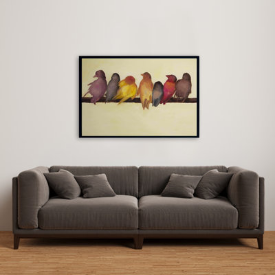 Bird Family Beige Animals Framed Canvas | Home Decor Wall Art