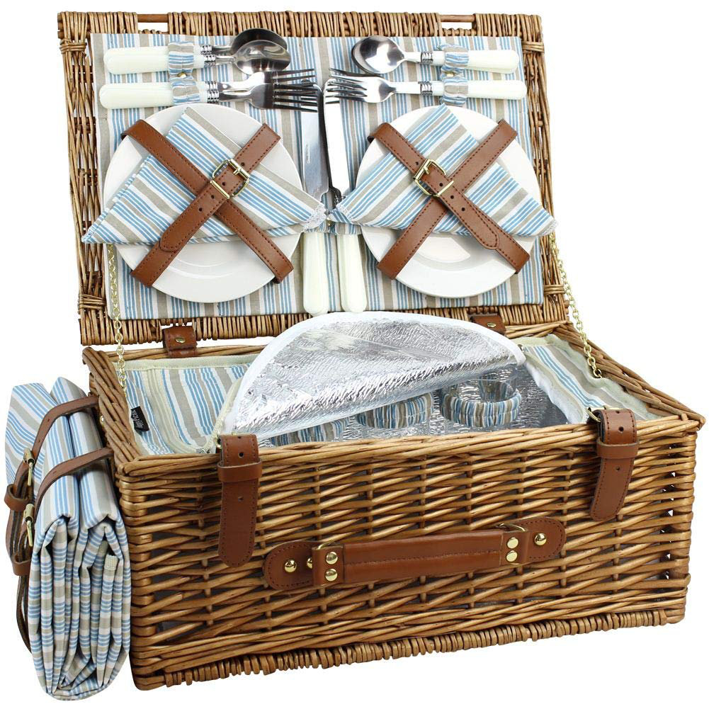 Picnic Basket with Table, Picnic Basket Set for 2, Willow Hamper with Wine  Holder, Wicker Picnic Set with Blanket & Premium Tableware for Outdoor