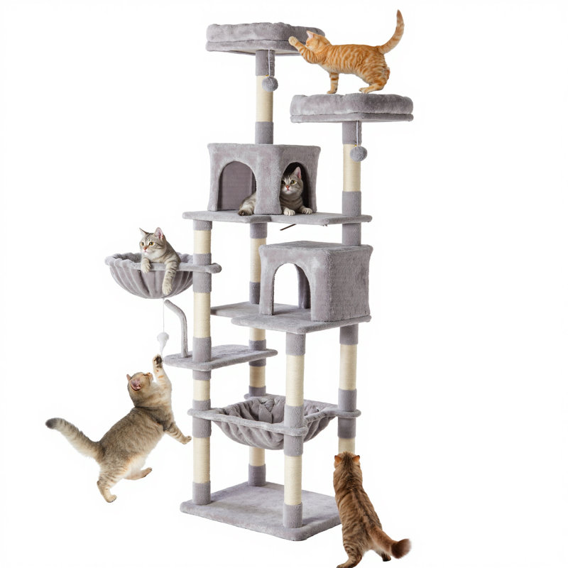 Grand arbre à chat multi-niveaux, tour d'arbre à chat H 71 po avec perchoir, condo, panier et hamac, grattoir recouvert de sisal