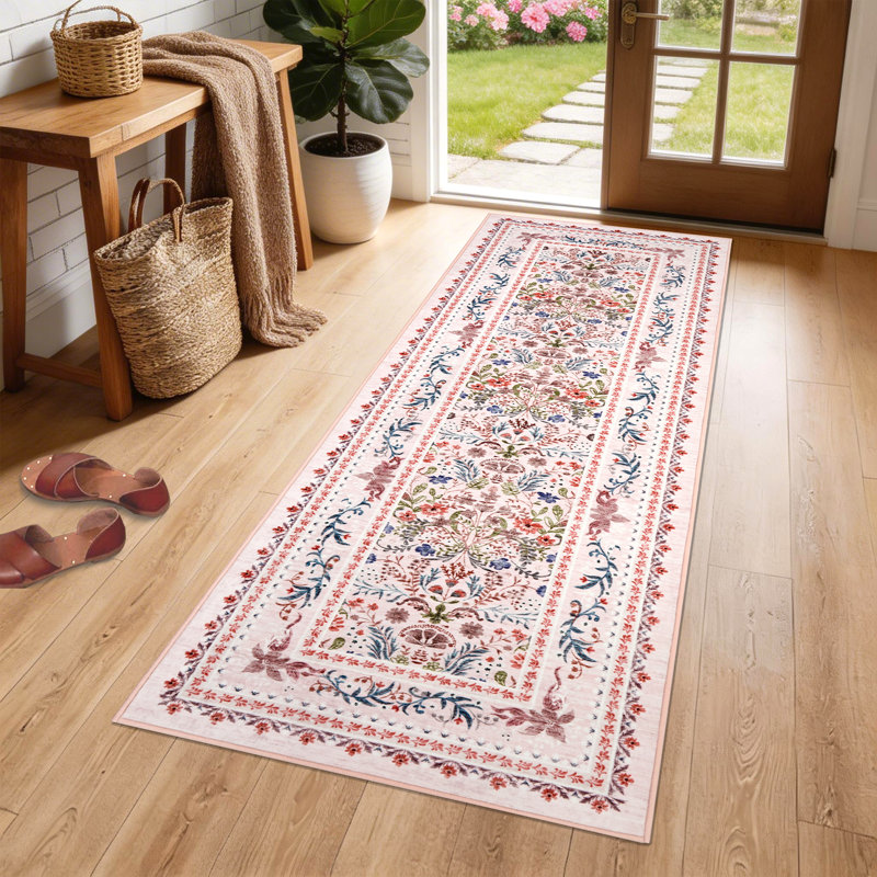 Tapis lavable moderne avec envers antidérapant, Pink, 2 x 6 pi