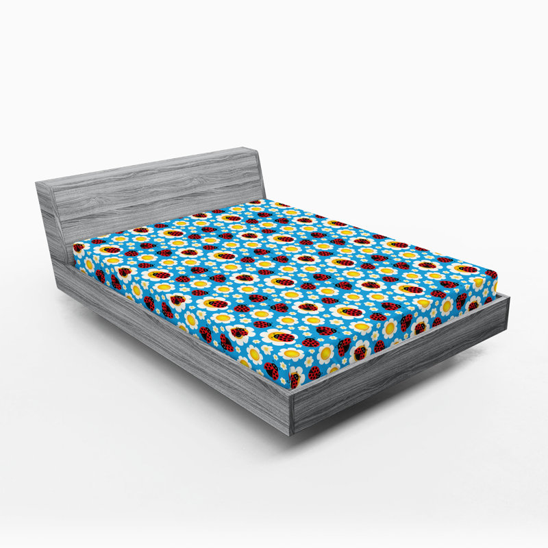 Drap-housse Ambesonne, paquet de 2, Floral rouge / bleu, Drap-housse de taille double