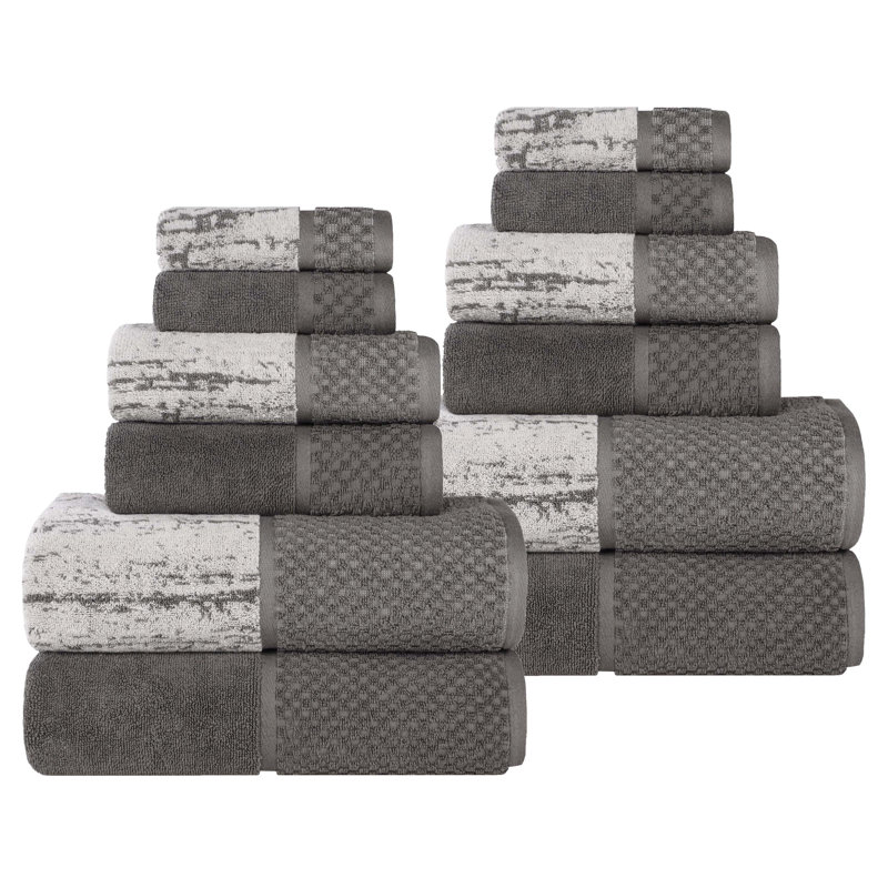 Ensemble de serviettes 12 pièces Lodie, Gris anthracite / argent