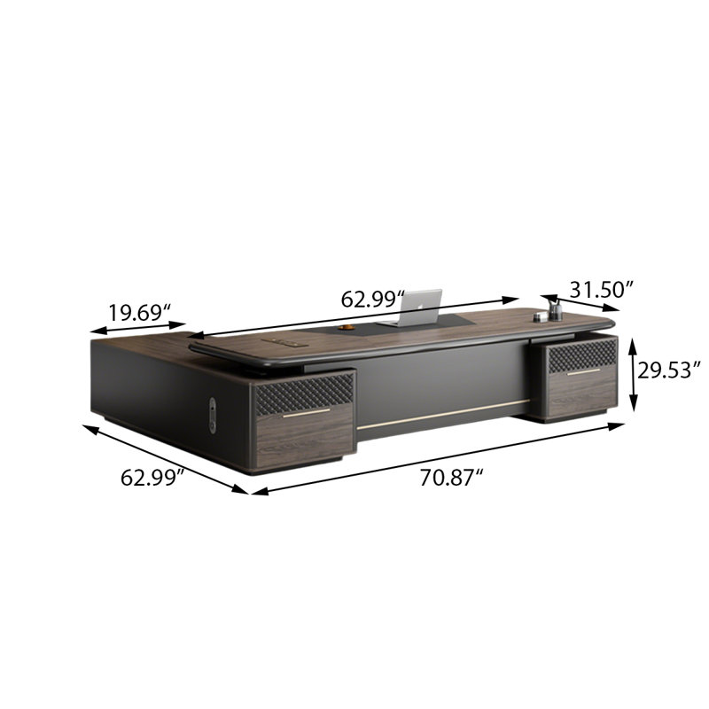Bureau moderne 70,87 "en forme de L en bois manufacturé brun, H 29,53 po x l 70,87 po x P 62,99 po