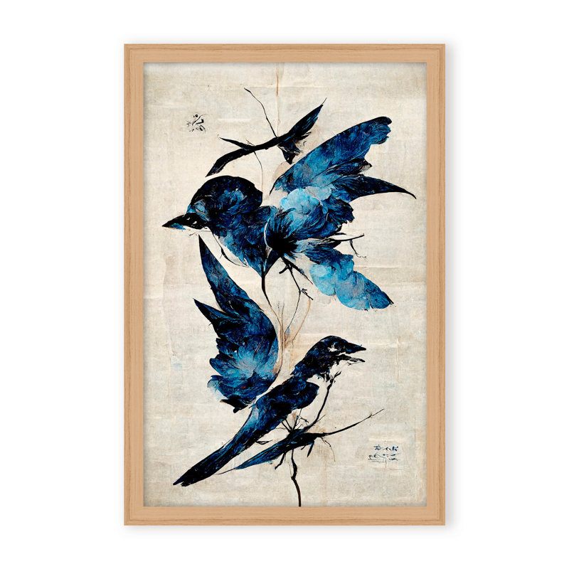 Nature Inspired Blue Birds, 30" H x 24" W x 1.125" D, Framed Matted Print, White