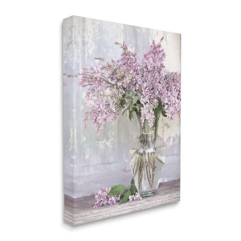 "Tranquil Lilac Flower Vase" par Lori Deiter - cadre flottant, impression, H 30 po x l 24 po x P 1,5 po, Toile tendue