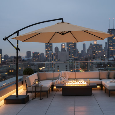 Parasol de patio décalé 10 pi avec base et sac de sable - Beige