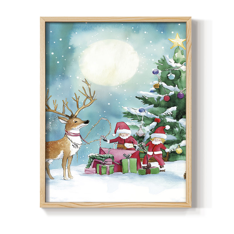 «Christmas Holiday Art DCCLV», reproduction d'art encadrée - bois massif, H 11 po x l 9 po, Naturel