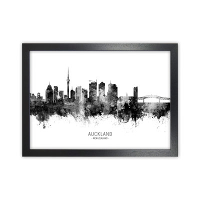 Auckland New Zealand Skyline Black White City Name by Michael Tompsett - Print