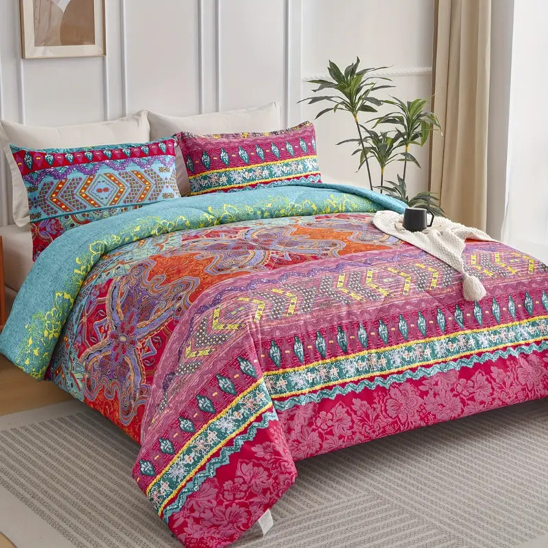 Housse de couette bohémienne, Housse de couette simple + 1 taie d'oreiller