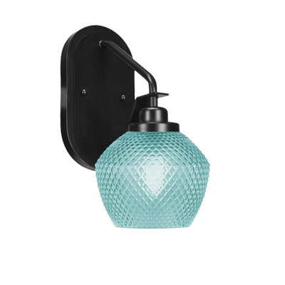 Applique murale Scituate montrée en noir, verre turquoise 6 po