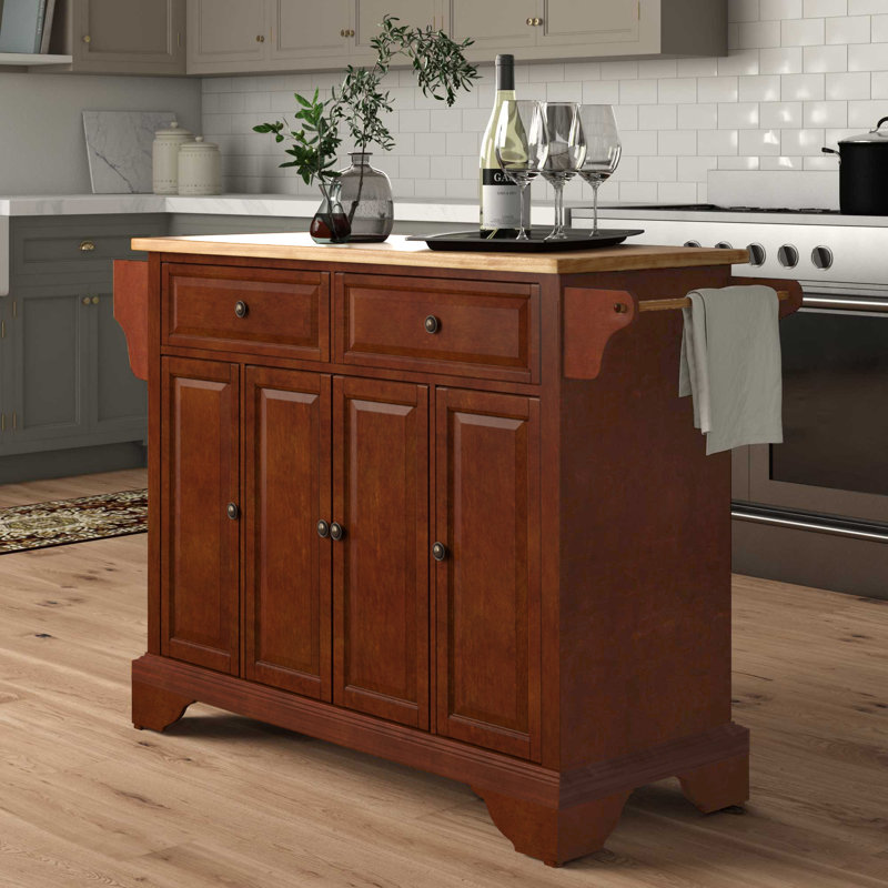Bert Solid Wood Top Kitchen Island, Classic Cherry