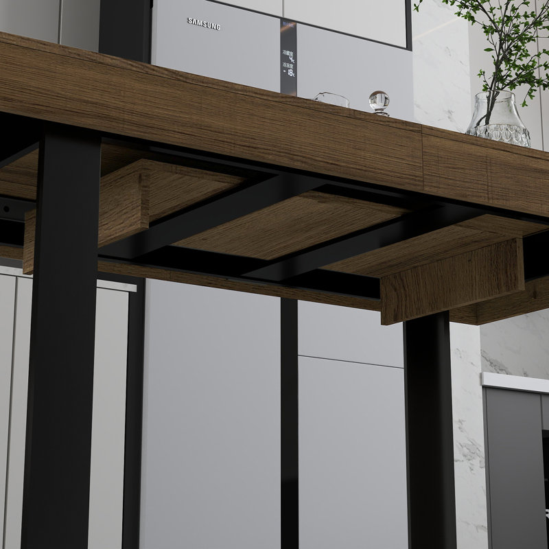 Rectangular Extendable Dining Table, Brown Wood, Black