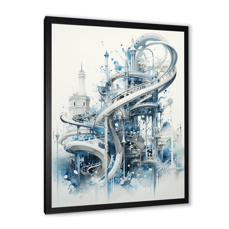 Rollercoaster Gravitys Dance - Cityscapes Wall Art Living Room, H 40 po x l 30 po x P 1,5 po, Cadre photo noir