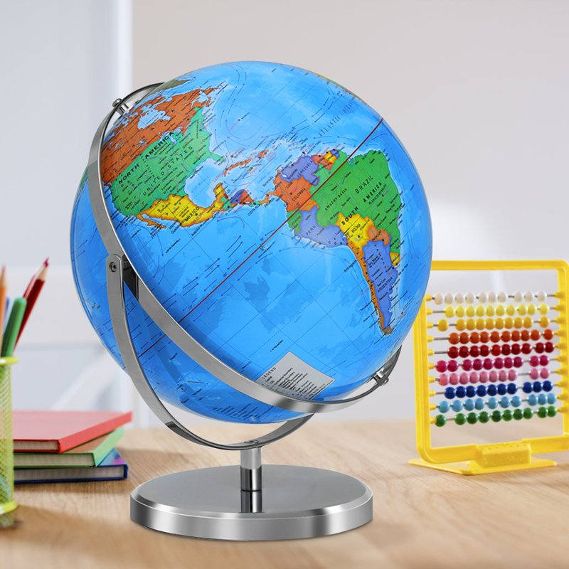 13 in Desktop Globe with Stainless Steel Stand, 720° Swivels in All Directions