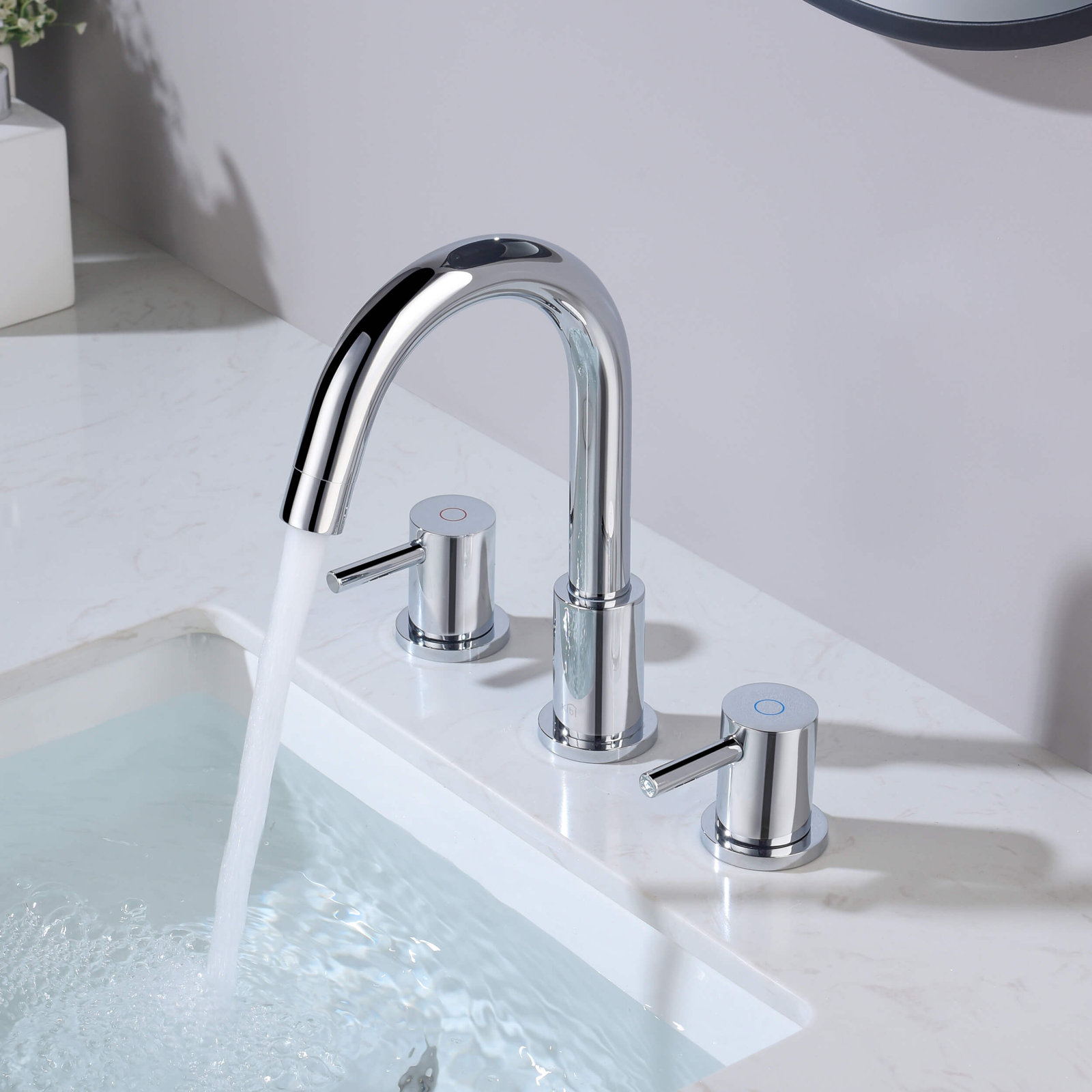 Circular Widespread Bathroom Faucet with Drain, Chrome