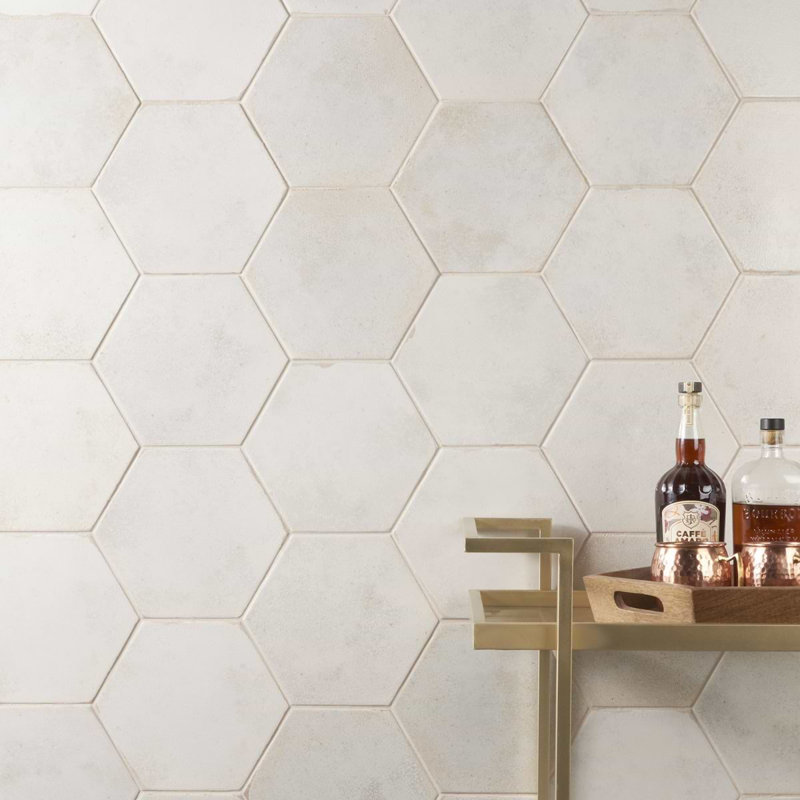 Kalay 9" Hexagon Polished Porcelain Tile, White