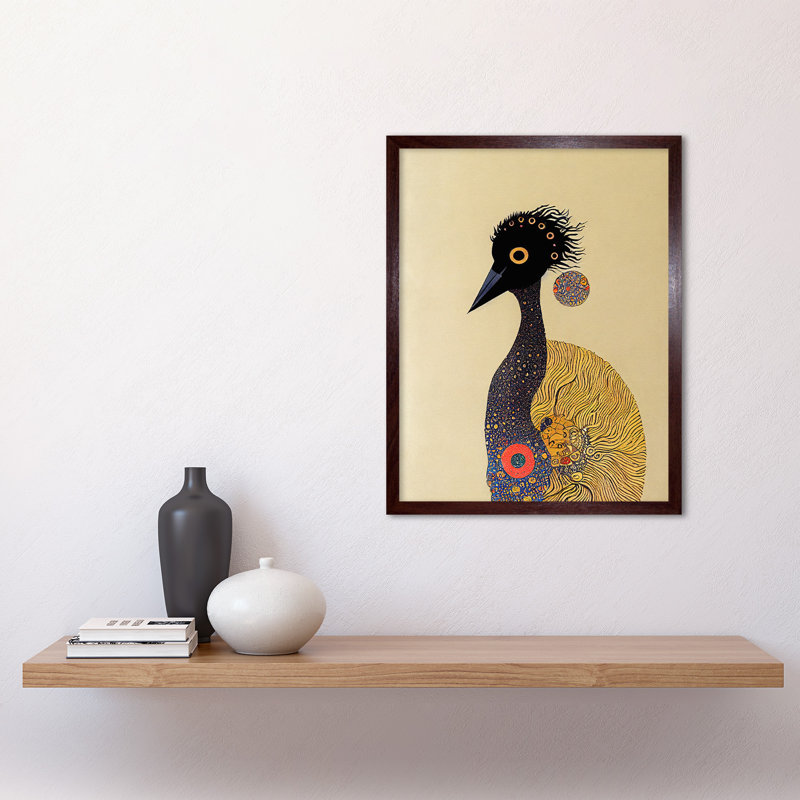 Surreal Abstract Ostrich Emu Klimt Style - Rectangle Print, Brown Framed Unframed, 43cm H x 33cm W x 2cm D